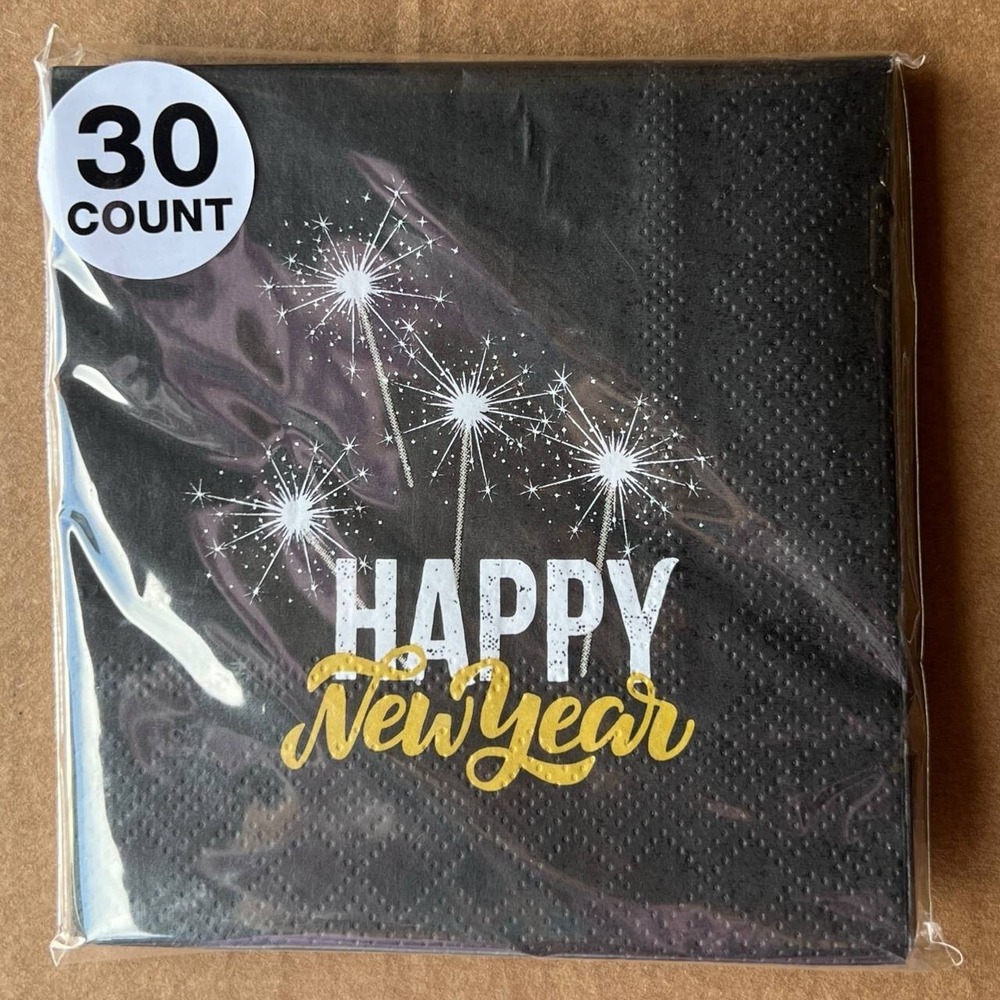 7 Pack Happy New Year Paper Beverage Napkins 16 Count 2-Ply 9.84" 112 Total